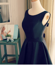 Black Round Neckline Satin Long Party Dress, A-line Floor Length Evening Dress Prom Dress