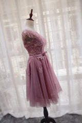Pink Tulle Round Neckline Short Homecoming Dresses, Pink Party Dress, Bridesmaid Dresses