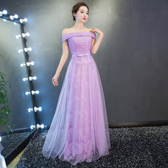 Lovely Off Shoulder Lace and Tulle Bridesmaid Dress, Cute A-line Formal Gown