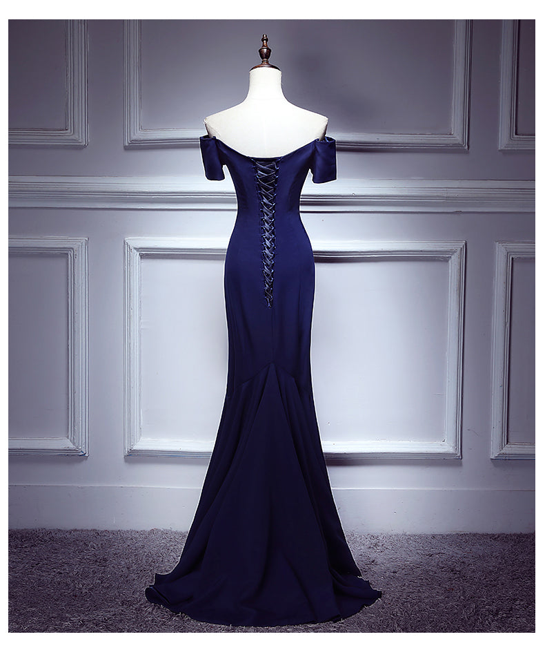 Navy Blue Spandex Mermaid Sweetheart Evening Gown, Charming Blue Prom Dress Party Dress