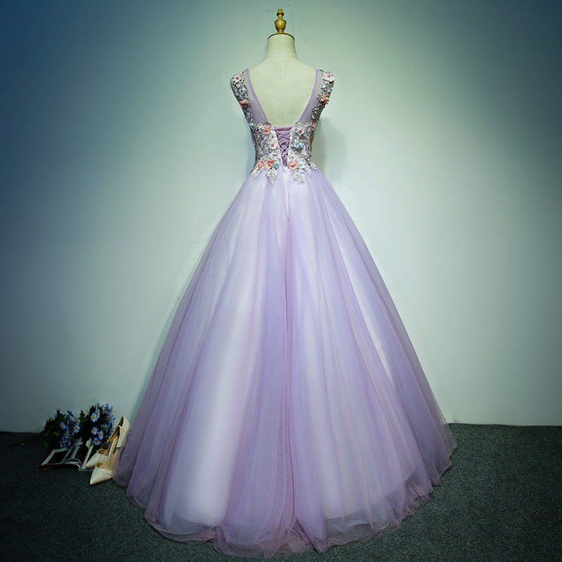Light Purple Tulle With Lace Off Shoulder Sweet 16 Dress, Light Purple Formal Dress     S2557 main image 0