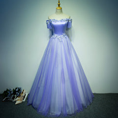 Light Purple Tulle Long Off Shoulder Long Party Dress, Lavender Prom Dress