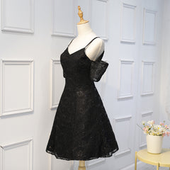 Black Lace with Sequins Homecoming Dresses, Lovely Handmade Short Prom Dress