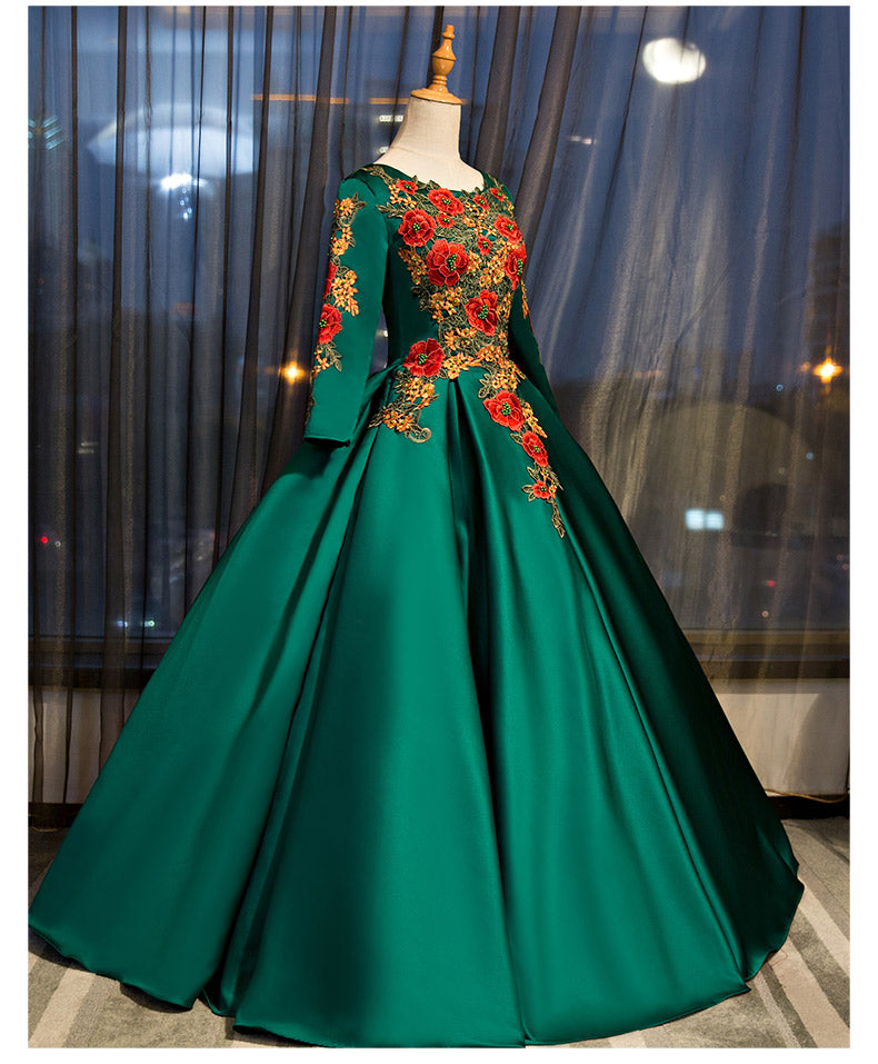 Dark Green Satin Long Ball Gown Sweet 16 Dress, Green Prom Dress Cutedressy Dark Green Satin Long Ball Gown Sweet 16 Dress, Green Prom Dress Cutedressy