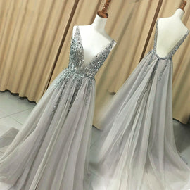 Grey Prom Dress , Fashionable Tulle Long Party Dress, Formal Dress