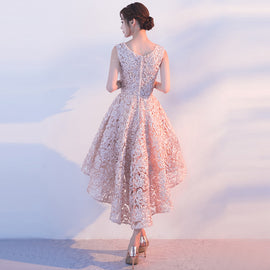 Lovely Pink High Low Lace Party Dress, Lovely Formal Dress