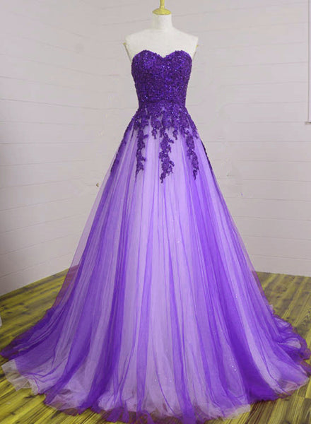 Sweetheart Long Ball Gown Purple Tulle Prom Dresses, Lovely Prom Dress –  ClaireBridal