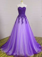 Beautiful Sweetheart Purple Tulle Ball Gowns, Evening Gowns, Prom Dresses for Junior