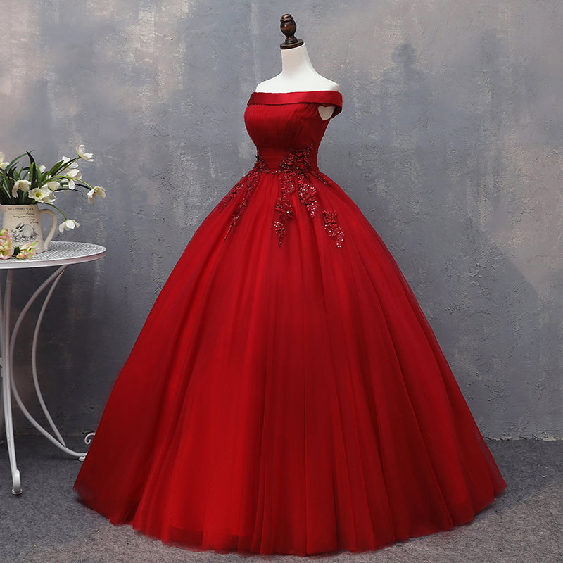 Glam Tulle Wine Red Formal Dress , Handmade Lace-up Party Dresses, Prom Gowns