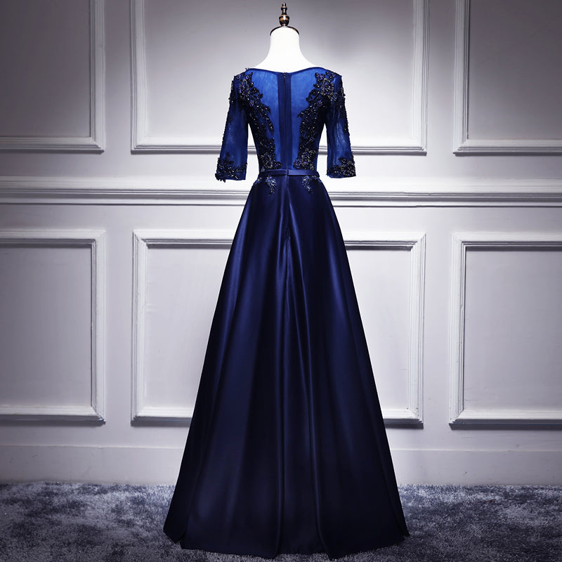 navy blue semi formal dresses Long Beaded Prom See Through Backless Evening Dresses APD3305 Long Beaded Navy Blue Prom Dresses See Through Backless dimensionality to the silhouette navy blue semi formal dress