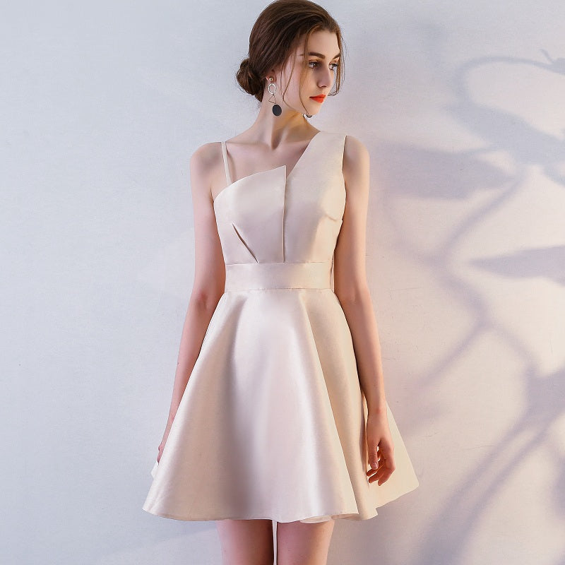 beige graduation dress Off Shoulder Short Champagne Prom Dresses, Short Champagne Formal Home jbydress