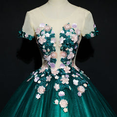 Dark Green Tulle Round Neckline Ball Gown Formal Dress, Quinceanera Dress