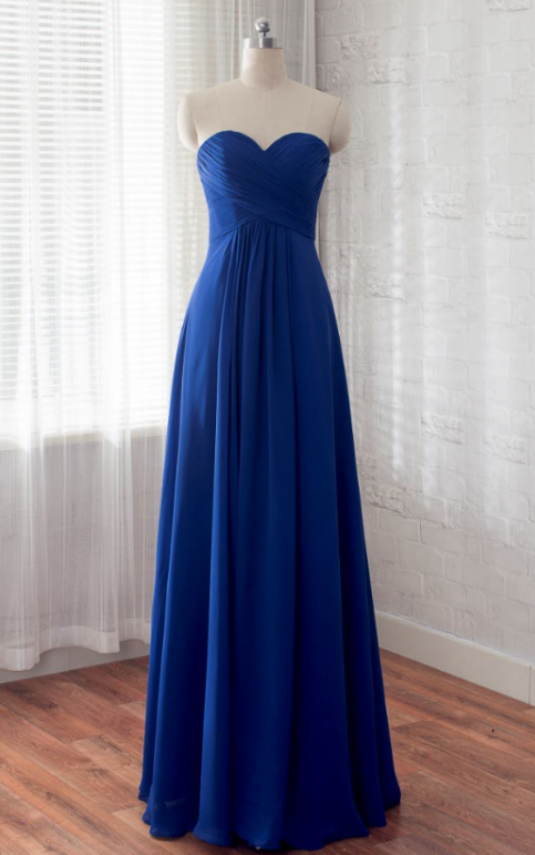 Blue Sweetheart Chiffon Long A-line Bridesmaid Dress, Elegant Formal Dress, Prom Dress
