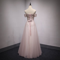 Charming Pink Off Shoulder Party Dress , Long Elegant Junior Party Dress