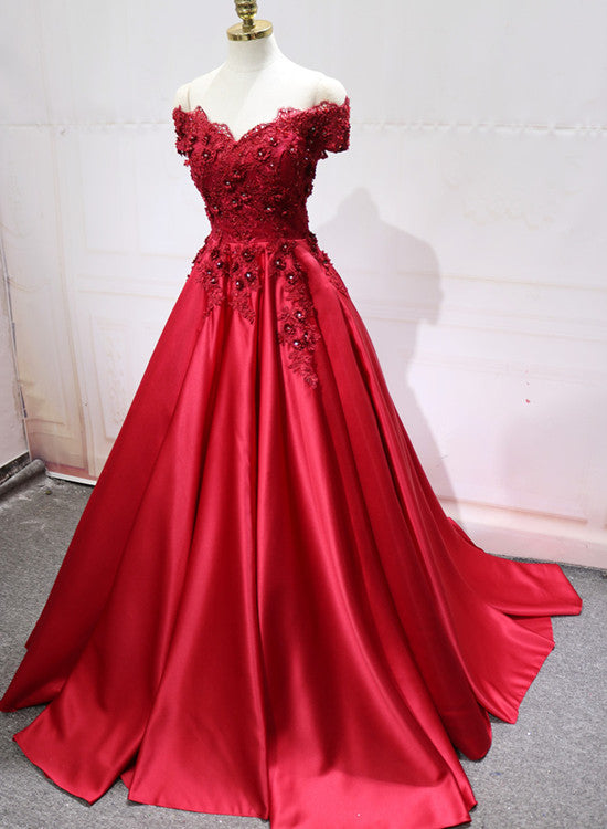 red satin long party dress