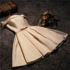 Cute Short Champagne Satin Party Dress,Off Shoulder Prom Dress – Cutedressy