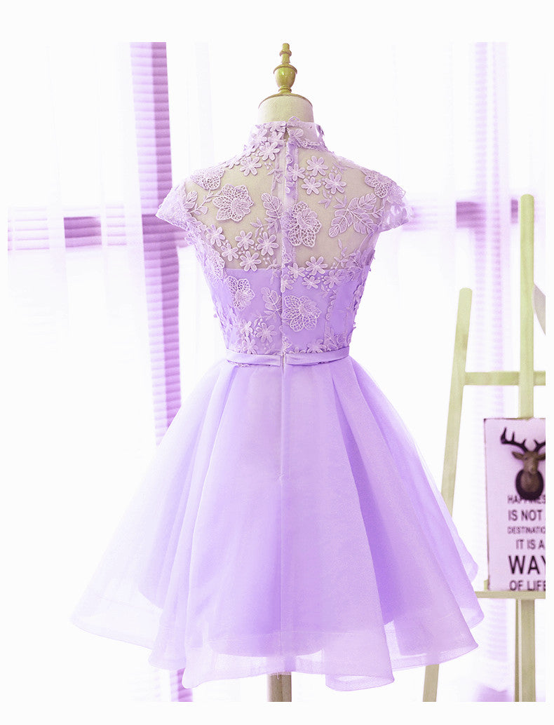 Cute High Neckline Lavender Short Graduation Dress, Short Prom Dress Cutedressy Cute High Neckline Lavender Short Graduation Dress, Short Prom Dress Cutedressy