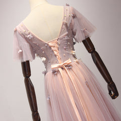 Pink Short Tulle Floor Length Prom Gown, Floor Length Formal Dresses