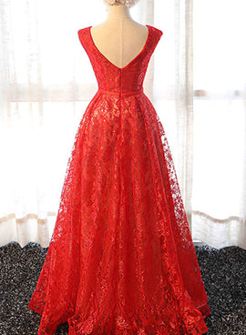 Beautiful Red Lace Long Party Dress , Red Lace Formal Dress