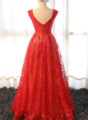 Beautiful Red Lace Long Party Dress , Red Lace Formal Dress
