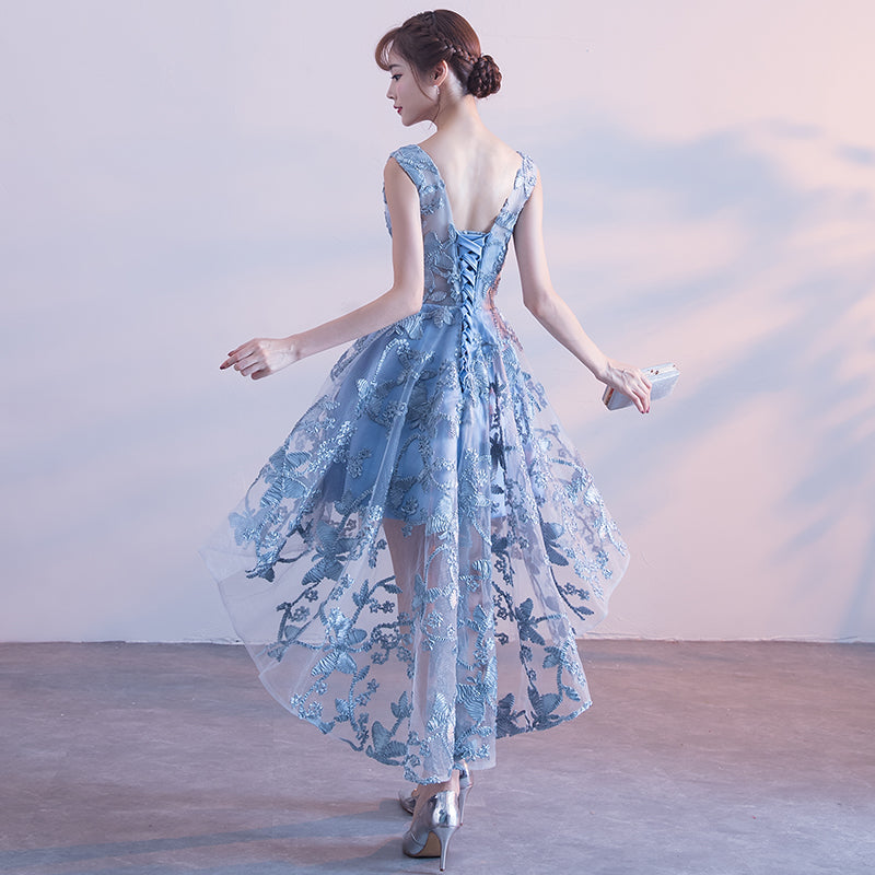 Cute Lace Blue Round Neckline New Style Party Dress, Lace Prom Dress Cutedressy Cute Lace Blue Round Neckline New Style Party Dress, Lace Prom Dress Cutedressy