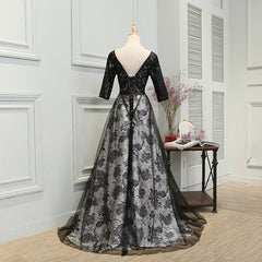 Charming Black Short Sleeves Lace Party Dress, Bridesmaid Dress