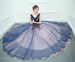 Beautiful Pink and Blue Organza Long Party Dress, Sweet 16 Gown