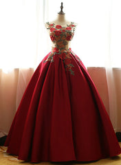 Red Rose Applique Ball Gowns, Beautiful Red Formal Gowns , Red Handmade Party Dresses
