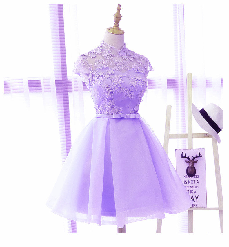 Cute High Neckline Lavender Short Graduation Dress, Short Prom Dress