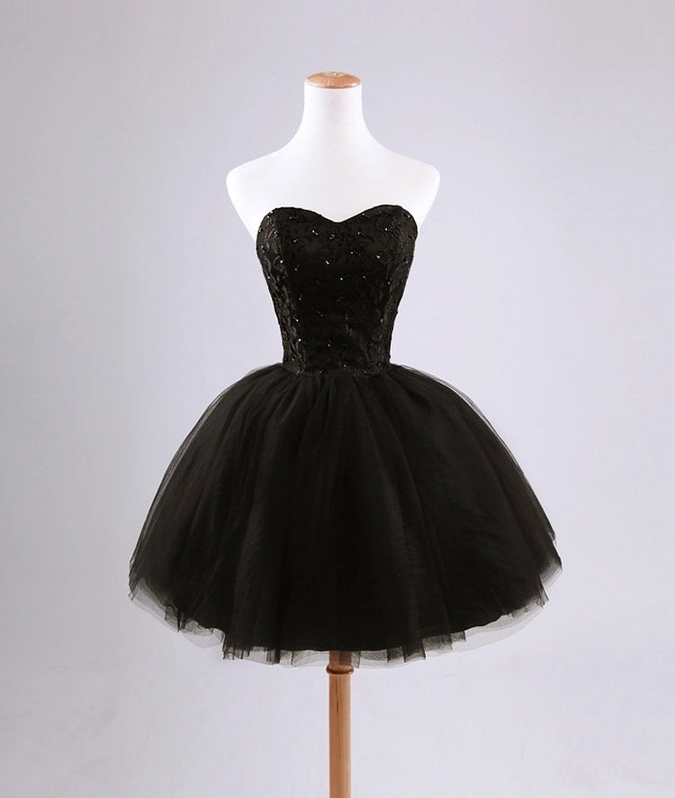 Beautiful Black Short Lace and Tulle Homecoming Dress, Sweetheart Short Prom Dress