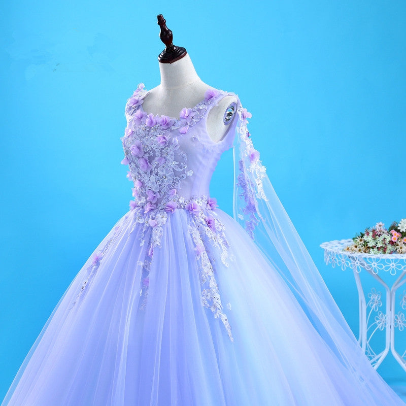 Lovely Lavender Tulle Flower Lace Ball Gown Formal Gown, Lavender Sweet 16 Dresses