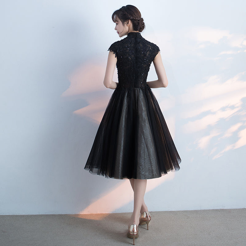Black Tulle Homecoming Dress with High Neckline, Black Short Party Dre – Cutedressy Black Tulle Homecoming Dress with High Neckline, Black Short Party Dre – Cutedressy