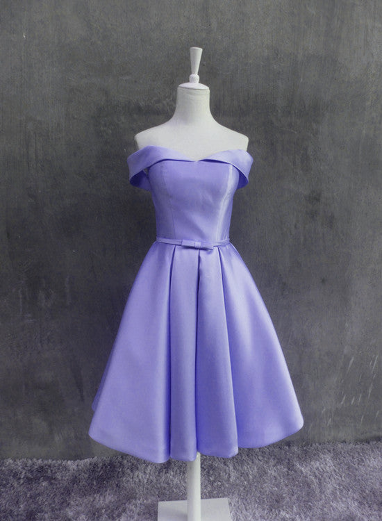 Beautiful Light Purple Short Satin Party Dress , Purple Homecoming Dress
