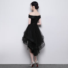 Black Off Shoulder Tulle and Lace High Low Homecoming Dress , Black Prom Dress
