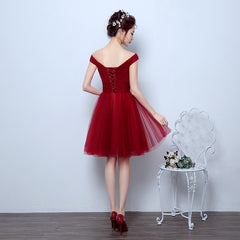 Wine Red Off Shoulder Party Dress, Tulle Short Formal Dress