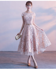 Cute Cap Sleeves Lace Tea Length Bridesmaid Dress, Lovely Bridesmaid Dress