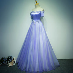 Light Purple Tulle Long Off Shoulder Long Party Dress, Lavender Prom Dress