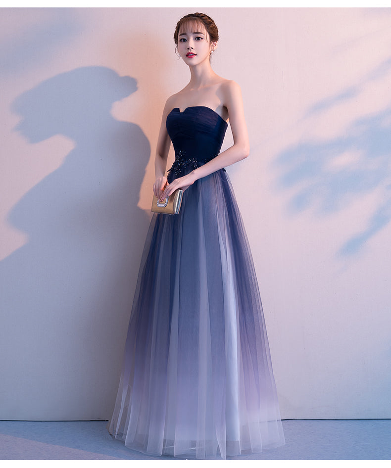 Blue Tulle Gradient Long Evening Dress Party Dress, A-line Tulle Bride Cutedressy Blue Tulle Gradient Long Evening Dress Party Dress, A-line Tulle Bride Cutedressy