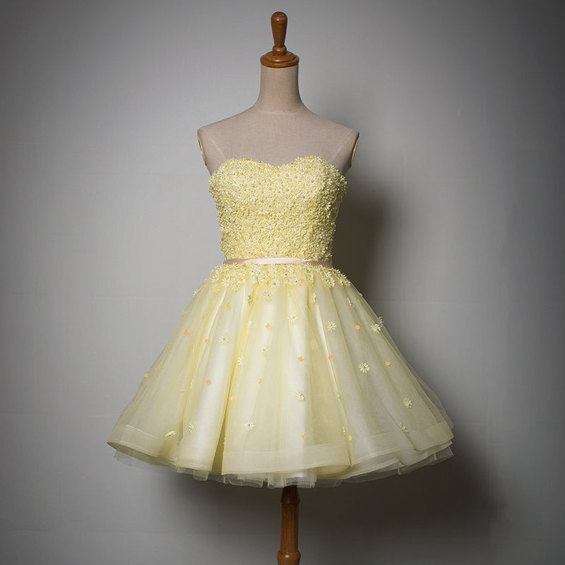 Cute Light Yellow Tulle Sweetheart Short Party Dress, Homecoming Dress – Cutedressy Cute Light Yellow Tulle Sweetheart Short Party Dress, Homecoming Dress – Cutedressy