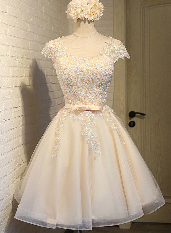 Lovely Tulle Light Champagne Short Prom Dress, Homecoming Dresses , Formal Dress, Prom Dress