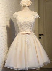 Lovely Tulle Light Champagne Short Prom Dress, Homecoming Dresses , Formal Dress, Prom Dress