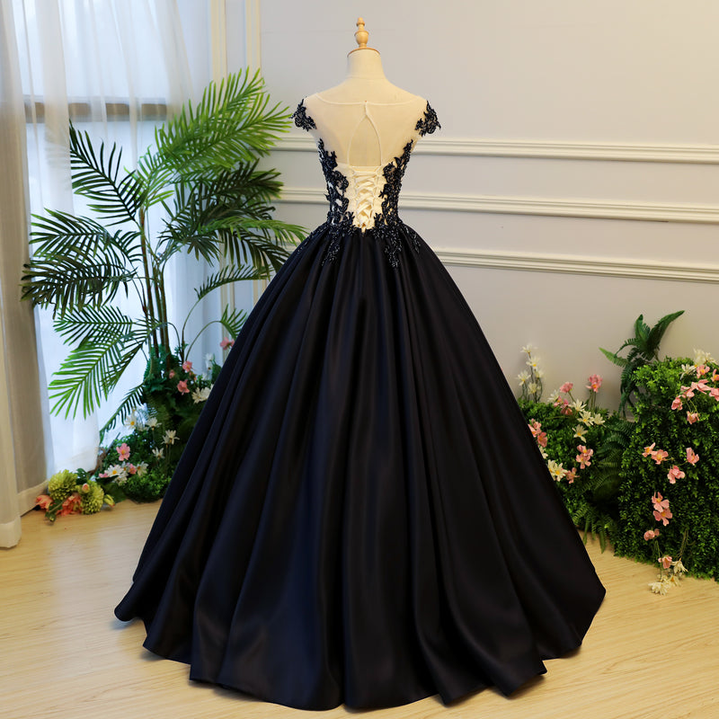High Quality Satin with Lace Applique Round Neckline Formal Gown, Blac Cutedressy High Quality Satin with Lace Applique Round Neckline Formal Gown, Blac Cutedressy
