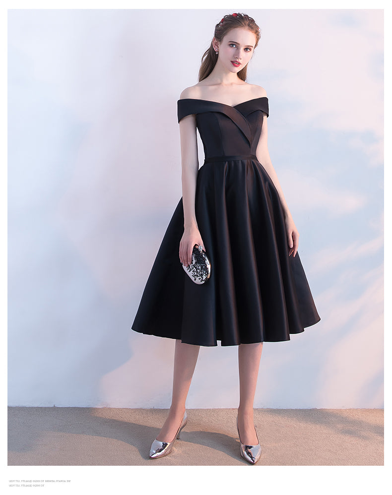 Simple Black Satin Short Sweetheart Party Dress, Black Homecoming Brid Cutedressy Simple Black Satin Short Sweetheart Party Dress, Black Homecoming Brid Cutedressy
