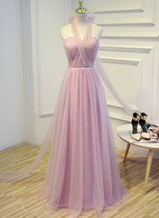 Simple Halter Tulle Long Formal Dress, Handmade Formal Gown with Bow