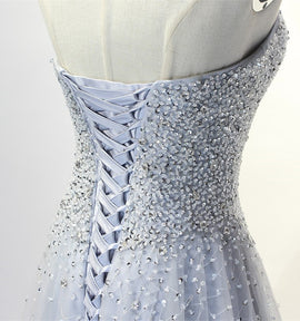 Light Grey Beaded Scoop Long Handmade Formal Dress, Beautiful Party Gowns