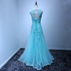 Light Blue Beautiful A--line Floor Length Senior Prom Dress, Formal Dress