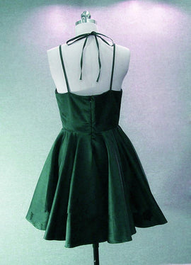 Green Halter Short Satin Long Party Dress, Green Homecoming Dresses , Short Party Dress