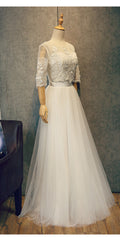Beautiful White Tulle Two Piece Lace Party Dress, Simple White Evening Gown