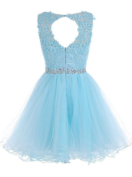 Navy Blue Tulle Homecoming Dress , Cute Tulle Handmade Formal Dress, Knee Length Party Dress