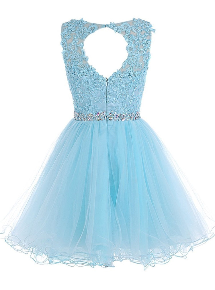 Beautiful Royal Blue Tulle Beaded Short Party Dress, Charming Formal Dresses
